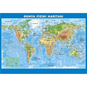 Coğrafya Haritaları-Dünya Fiziki Çıtalı Ders Haritası 70x100cm