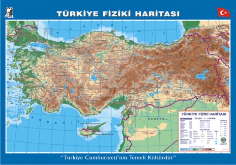 Türkiye Fiziki Dilsiz Çıtalı Ders Haritası 70x100cm
