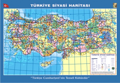 Türkiye Siyasi Dilli Çıtalı Ders Haritası 70x100cm